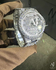 Montre de luxe en quartz Moissanite Iced Out, en acier inoxydable, analogique, avec cadran rond à chiffres romains classiques, unisexe - Product Image 3
