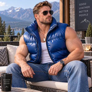 Gilet matelassé en cuir pour homme |   Veste de motard authentique Western, chaleco en cuir de crocodile pour homme, Pufferweste herren - Product Image 5