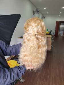 Perruque en cheveux humains brésiliens de couleur blonde claire, Remy, cuticules alignées, HD, pour perruque, vague naturelle, styles afro droits - Product Image 3