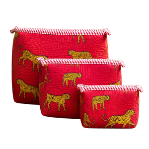 Set de Cosméticos Acolchado de Algodón con Estampado de Bloques de Jaipur, Estilo Boho, Bolsa de Almacenamiento Multifuncional con Cierre de Cremallera, Sostenible y Duradero - Product Image 1
