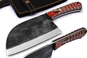 Cuchillo de Carnicero Nórdico Forjado a Mano de Acero al Carbono con Mango de Madera Antideslizante y Funda, Espiga Completa, Ambidiestro - Product Image 3
