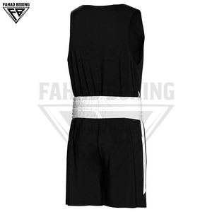 Uniforme de Boxeo Premium 100% Poliéster Satinado, Personalizado en Contraste Blanco y Negro, Conjunto de Camiseta sin Mangas y Pantalones Cortos para Hombre - Product Image 4