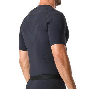 T-shirt de compression personnalisé bleu marine à manches courtes pour homme, col ras du cou, ajusté, pour entraînement sportif, vêtement de sport, sous-vêtement de base pour la gym - Product Image 3