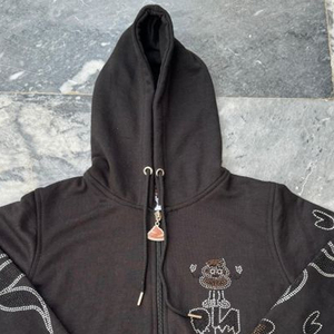 Sudadera con capucha para hombre 100% algodón, estilo urbano, con cremallera, bordado personalizado de pedrería negra, corte regular, estilo robusto, con bolsillo de forro polar - Product Image 3