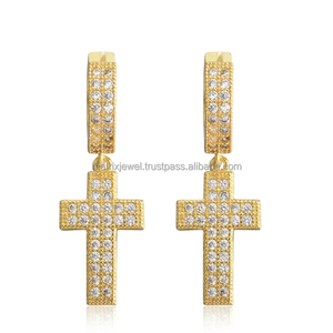 Pendientes de Diseño en Forma de Cruz Matrix Jewel ER 30, Plata 925 con Baño de Rodio/Oro/Oro Rosa, Clásicos con Diamantes Moissanite VVS - Product Image 6