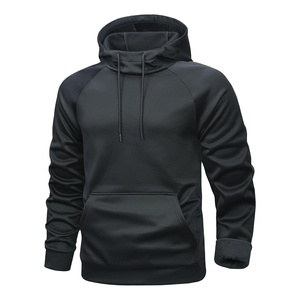Sweat-shirt à capuche noir pour homme, manches raglan, coupe ajustée, décontracté, pour l'automne, séchage rapide, matière French Terry - Product Image 1
