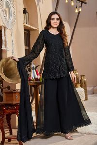 Ensemble de vêtements pour femme en faux georgette lourd avec broderie et travail de sequins de 3 mm, comprenant un haut, un palazzo et un dupatta, entièrement cousu, ZW 145 - Product Image 2
