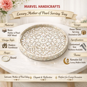 Luxury Mother of Pearl Serving Tray | Handmade Wood Craft Ramadan <b>Eid</b> Decor Tray | Arabic Home Kitchen Decorative <b>Gift</b> Tray - Product Image 6