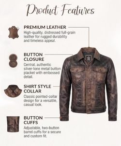 Chaqueta de Motociclista de Cuero Vacuno para Hombre, Talla Grande, Cuello Alto, Cierre de Cremallera, Acabado Lavado, Corte Regular, Impermeable, para Invierno - Product Image 6