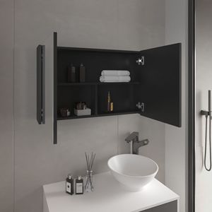 Bouti 19.7\" H X 31.5\" W Double Door Mirror Medicine Cabinet Black <b>Kitchen</b> <b>Storage</b> Three Interior Shelves for Bathroom <b>Kitchen</b> - Product Image 5
