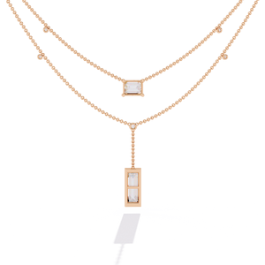 สร้อยคอชั้นยาว10K 14K 18K สีโรสโกลด์ที่เจ้าหญิงตัดเป็นชั้นมรกตประดับเพชรที่ปลูกในห้องปฏิบัติการ - Product Image 4