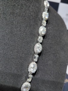 925 Sterling Silver VVS Moissanite Cross <b>Rosary</b> Necklace Oval Emerald Cut Tennis Chain Christian Hip Hop Jewelry Pass Diamond Te - Product Image 3
