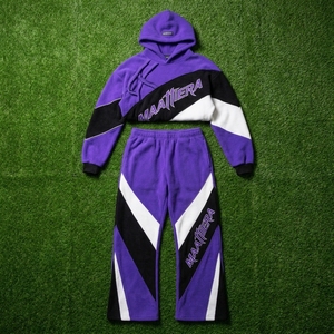 <b>Mens</b> Purple Black <b>White</b> Color Block Tracksuit Set Hoodie Wide Leg <b>Pants</b> Custom Streetwear Sportswear Matching Outfit - Product Image 5