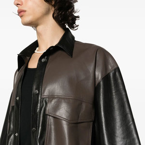 Men Leather <b>Shirt</b> Premium Button Short Sleeve Soft Durable Material Stylish Casual Wear Modern Street Fashion Outfit Breathable - Product Image 5