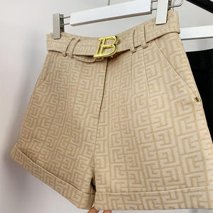 <b>White</b> Mid Waist Polyester Spandex <b>Shorts</b> with Gold Belt Eco-Friendly Quick Dry Casual Summer Wear - Product Image 6