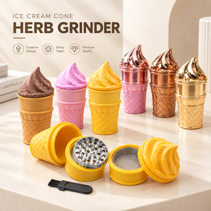 Ice cream cone herb grinder zinc alloy 4 piece tobacco grinder colorful novelty design sharp teeth custom logo <b>smoking</b> accessory - Product Image 1