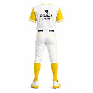 Uniforme de Béisbol para Hombre RONAL SPORTS, Blanco y Amarillo, Manga Corta, Jersey de Poliéster que Absorbe la Humedad, Conjunto de Pantalones, para Adultos, Todas las Temporadas - Product Image 2