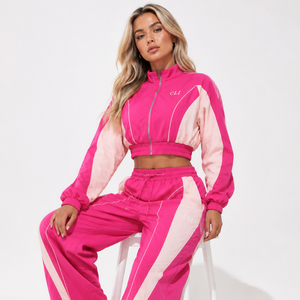 Survêtement coupe-vent color block pour femme, veste zippée personnalisée et pantalon de jogging large, logo brodé contrastant, athleisure - Product Image 3