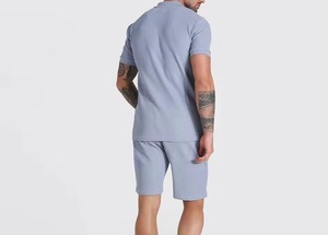Custom Men's Summer Streetwear 2-Piece Set Short Sleeve Lapel Button Shirt and Sweat Shorts <b>Track</b> Suit for Casual Style - Product Image 2