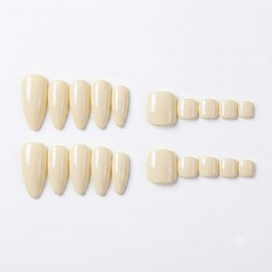 <b>Acrylic</b> Toenails Classic Pure <b>White</b> & Creamy <b>White</b> Pre-designed Minimalist Cream Glaze - Product Image 1