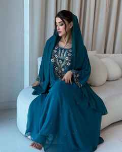 Conjunto de Lujo de 2 Piezas para Mujer Musulmana, Túnica Sencilla y Modesta de Chifón Sólido con Cuentas, Larga hasta el Suelo, Estilo A, para Fiesta o Boda, Adornada - Product Image 1