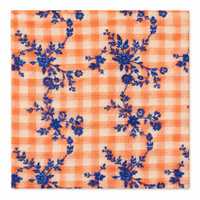 Tissu en coton à carreaux orange de qualité supérieure, brodé en 3D – Motif floral audacieux pour vêtements et décoration intérieure