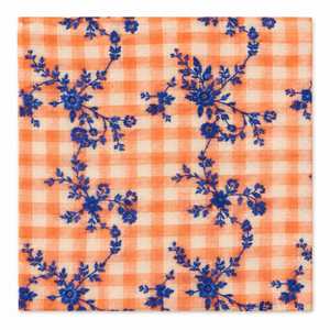 Tissu en coton à carreaux orange de qualité supérieure, brodé en 3D – Motif floral audacieux pour vêtements et décoration intérieure - Product Image 2