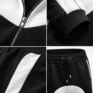 <b>Men</b>’s Black & <b>White</b> Hooded Tracksuit Set – Full Zip <b>Jacket</b> with Jogger Pants, Slim Fit Athletic Sportswear Casual Gym Outfit - Product Image 6