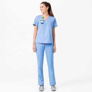 Wholesale Women Medical Scrub <b>Set</b> Stretch Nursing Uniform Hospital <b>Doctor</b> Workwear V-Neck Top Jogger Pants Scrub Suit - Product Image 1
