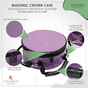 Masonic Crown Cap Case & Freemason <b>Hat</b> Storage Soft Carry Bag with Zipper Closure Lightweight Purple Leather (10x22cm) - Product Image 5
