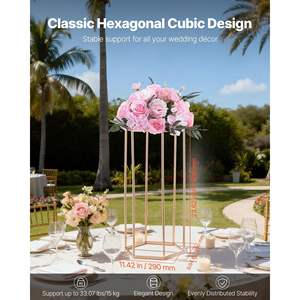 10PCS 23.62-inch Gold Column Flower <b>Stand</b> Floral <b>Display</b> Rack for Weddings Home Decor <b>Acrylic</b> Laminate Hexagonal Cubic <b>Stand</b> - Product Image 2