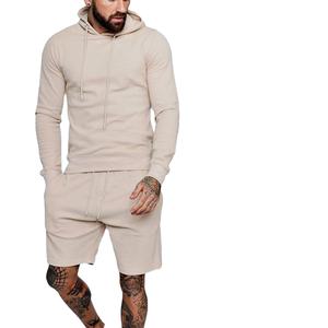 Conjunto de 2 piezas de ropa de fabricante para hombre, chándales informales lisos, pantalones cortos ajustados, traje de 2 piezas, conjunto de pantalones cortos con capucha - Product Image 1