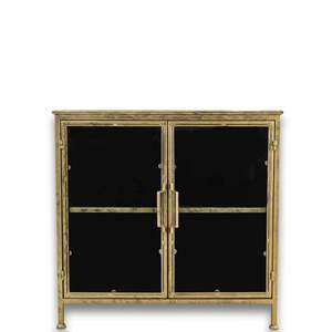 Industrial Style Antique Brass Finish <b>Metal</b> Glass Door Living Room <b>Cabinet</b> Modern 2 Door Sideboard Credenza - Product Image 2