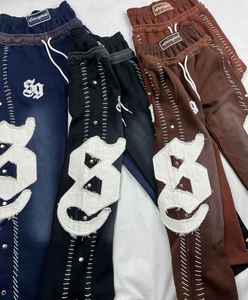 Conjunto Deportivo Personalizado para Hombre, Sudadera con Capucha y Bordado Desgastado, Pantalones Deportivos Anchos, Estilo Urbano Vintage, Algodón Grueso, Dos Piezas - Product Image 6