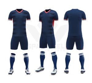 Maillot de football pour homme bleu marine imprimé à rayures, col en V, manches courtes, évacuation de l'humidité, 100 % polyester, logo personnalisé sur le devant - Product Image 1