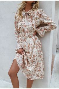 เดรสมิดิลำลองพิมพ์ลายดอกไม้สำหรับผู้หญิงใส่ในฤดูร้อนทรงพอดีตัวขนาดใหญ่พิเศษมีโบว์ผูกโบว์แขนระบายเอวแบบเอ็มไพร์ - Product Image 2