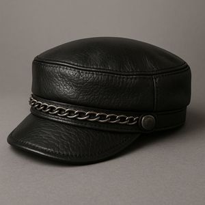Premium Genuine Leather Newsboy Cap for Men with chain Design Classic <b>Hat</b> - Product Image 2