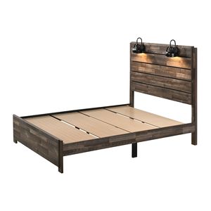Letto matrimoniale in legno stile rustico con finitura effetto legno anticato marrone e lampada, mobili per camera da letto - Product Image 4