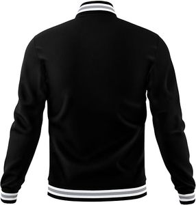 Veste varsity noire pour homme, col rabattu, bouton unique, coupe classique, couleur unie, cuir véritable, style décontracté, vêtements d'hiver - Product Image 3