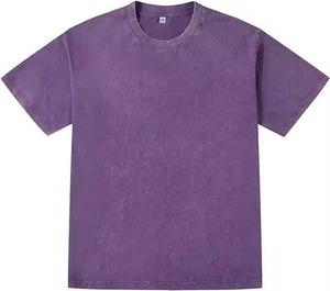 เสื้อยืดผู้ชายสีม่วงทรงโอเวอร์ไซส์ ลายมัดย้อม ผ้าฝ้าย แขนสั้น คอกลม ทรงปกติ สีพื้น เรียบง่าย สไตล์ลำลอง ผ้าเจอร์ซีย์ถัก - Product Image 4