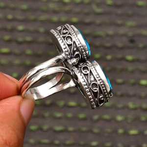 Handmade IGI Certified Luxury Blue Topaz <b>Ring</b> 925 Sterling Silver Multi Stone Natural Gemstone <b>Rhodium</b> Plated Jewelry for Women - Product Image 4