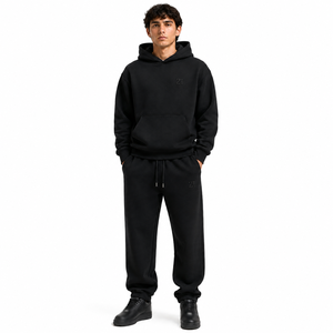 Ensembles de survêtements pour hommes avec logo personnalisé noir en relief, en molleton épais, style streetwear oversize, fabricant et fournisseur - Product Image 1