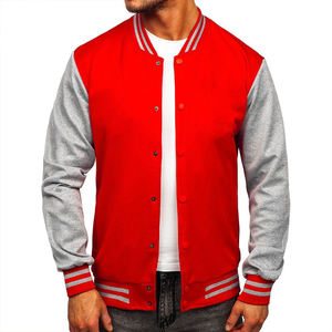 Chaqueta Estilo Universitaria Roja y Gris para Hombre, Mangas en Contraste, Ribete Acanalado a Rayas, Cierre con Botones a Presión, Ropa Urbana Casual de Moda - Product Image 1