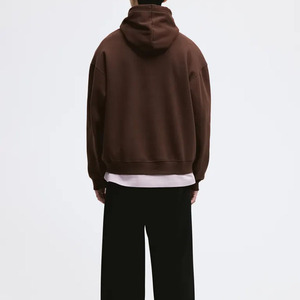 Comfortable size dark <b>brown</b> pullover hoodie for men heavyweight cotton fleece drop shoulder ribbed cuffs men hoodies - Product Image 5