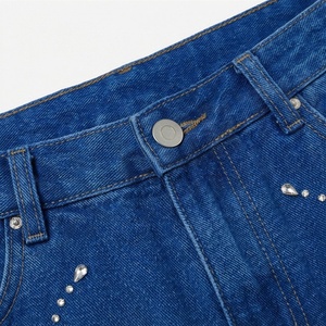 Jeans courts de bonne qualité pour hommes, en coton, coupe droite, décontractés, avec strass, denim, streetwear d'été, couleur personnalisée, vêtements tendance - Product Image 4