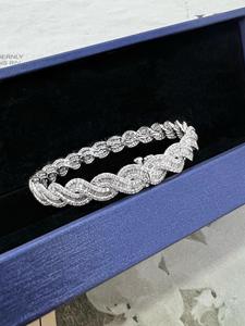 18K Gold Braided Twist Tennis <b>Bangle</b> Bracelet Channel <b>Set</b> Baguette Moissanite GRA Certified Hiphop Style Unisex Wedding - Product Image 3
