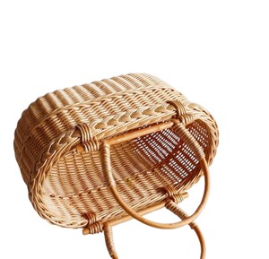 Cesta ovalada de mimbre de tejido firme con asas redondas dobles móviles, cesta de picnic de ratán con tapa abierta para almacenamiento de frutas y compras - Product Image 3