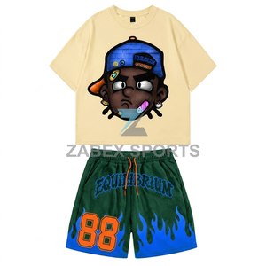 Ensemble T-shirt et short personnalisés OEM avec impression graphique pour hommes – Vêtements de sport de qualité supérieure – T-shirt en coton oversize pour hommes et short assorti - Product Image 1