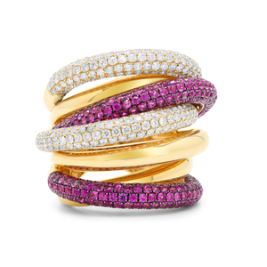 Bague de fiançailles multi-bandes en argent 925 avec saphir rose et moissanite sertis à griffes, 3 carats, pour anniversaire et soirée - Product Image 1