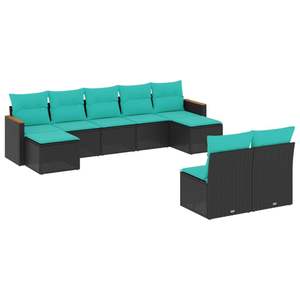 Set di divani da giardino in polyrattan nero da 9 pezzi con cuscini - Product Image 2